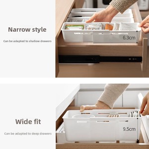 Boîte de rangement extensible de style japonais, organisateur multifonctionnel, boîte de rangement en plastique pour couverts, papeterie de bureau - Product Image 5