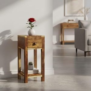 Solid Mango Wood Nightstand Side <b>Table</b> with 1 Drawer Wooden <b>Bedside</b> Cabinet Accent End <b>Table</b> for Bedroom - Product Image 4