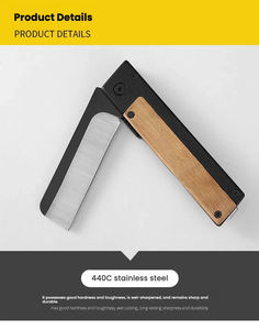 Couteau à greffer pliable avec manche en bambou, outil d'extérieur, couteau de camping, couteau pratique pour l'autodéfense, couteau à fruits - Product Image 6