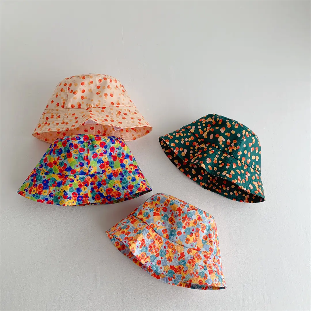 2022 Hot Sell New Spring Summer Kids Bucket Hat Reversible All Over Printing Outdoor Sunscreen Hat