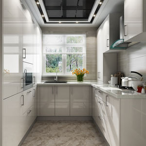 Meubles de cuisine d'appartement au design moderne, armoires de cuisine sur mesure avec finition laquée, ensemble d'armoires de cuisine en bois à haute brillance - Product Image 2