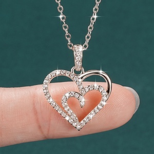 Wholesale Pure <b>Copper</b> 14K Gold Filled Pave Zircon Trendy Link <b>Chain</b> Double Layered Heart Pendant Necklace for Women - Product Image 4