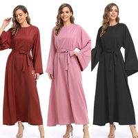 Vestido cafetã islâmico colorido dubai, roupas femininas tradicionais de cor sólida, peça única para mulheres, 2022
