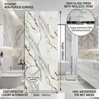 Panneau de salle de bain en PVC imperméable brillant de style marbre métallique de 240 cm x 100 cm, 10 mm, facile à nettoyer, résistant aux flammes