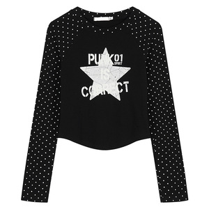 Simpatica maglietta <span class=keywords><strong>a</strong></span> maniche lunghe da donna in stile americano con <span class=keywords><strong>pois</strong></span> e stelle, vestibilità slim per l'autunno - Product Image 2