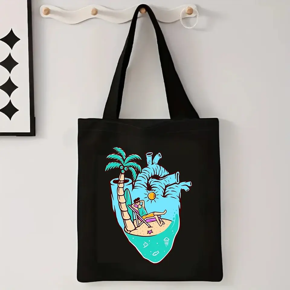 Blue Cat & White Dog with Pencil Tote Simple Line Drawing Print Fun ...