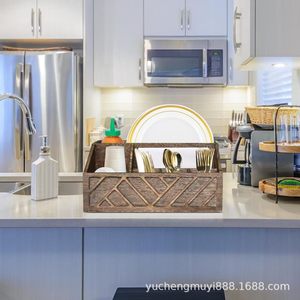 Wooden <b>Storage</b> <b>Tray</b> 4-7 Compartments Rectangle Distressed Finish Multifunctional Serving Organizer For Kitchen Coffee Bar - Product Image 2