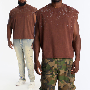 Camiseta sin mangas KingSen para hombre, estilo vintage, con pedrería, transpirable, 100% algodón, corte holgado, estilo punk urbano - Product Image 1