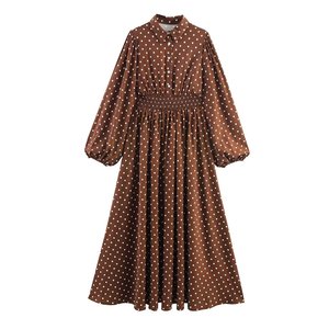 Taop & Za Retro khí chất <span class=keywords><strong>2025</strong></span> thời trang của phụ nữ mới ve áo đèn lồng tay áo đàn hồi eo Polka Dot in Midi ăn 9612 - Product Image 1