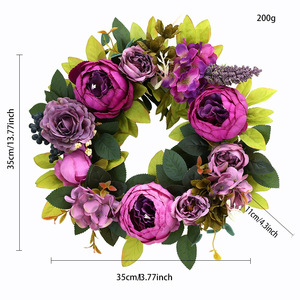Year Round <b>Artificial</b> <b>Peony</b> Wreath European Style For Wedding Festival Decoration Front Door Home Wall Hanging Ornament - Product Image 6