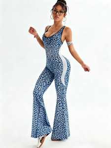 Combinaison de yoga léopard à taille élastique <span class=keywords><strong>pour</strong></span> femme, body de sport <span class=keywords><strong>pour</strong></span> fitness et <span class=keywords><strong>gym</strong></span>, effet push-up fessier, dos croisé, ensemble de yoga - Product Image 3