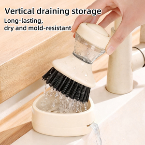 Brosse à vaisselle en plastique réutilisable avec distributeur de savon intégré, outil de nettoyage pratique pour la cuisine et la maison - Product Image 6