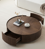 Table basse moderne en bois avec tiroirs pour le salon, ensemble de tables basses rondes vintage avec tables d'appoint