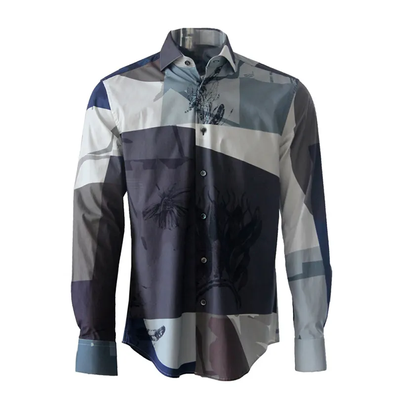 Mens Casual Shirts Latest Designs Male Casual Long Sleeve Men Shirt 100% Cotton With Digital Printing Pattern