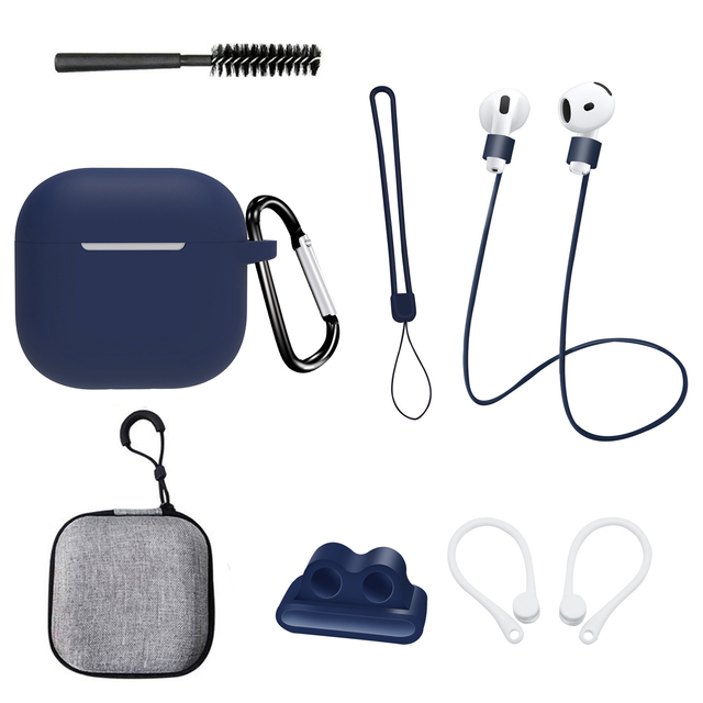 2024 8 in 1 Set Silicone Full Protection Brush Strap Ear Hook Earphone Charging Box Case for Airpods 4