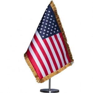 ธงตั้งโต๊ะแบบสองด้านพิมพ์ลายคุณภาพสูงสไตล์อเมริกัน พร้อมพู่ห้อยและฐานโลหะสำหรับตกแต่งสำนักงาน ขายส่ง - Product Image 4
