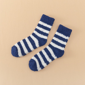 Calzini a tubo centrale rinforzati corallino da uomo invernali Casual a righe in pile che assorbono il sudore calzini termici in poliestere - Product Image 3