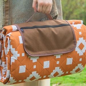 Portable Quilted <b>Blanket</b> With Geometric Pattern Roll up Design Carry Handle Outdoor <b>Picnic</b> Mat - Product Image 1