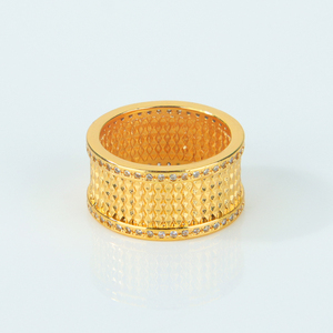 Anillos Gruesos Modernos y Sencillos en Stock, Anillo Hueco de Circonia Chapado en Oro de 21k para Mujer, Joyería para Novias y Fiestas de Boda - Product Image 3