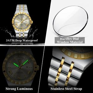 Reloj POEDAGAR 675 para Hombre, Cuarzo, Acero Inoxidable, Reloj de Lujo, Deportivo, Resistente al Agua, Manecillas Luminosas, Fecha - Product Image 5
