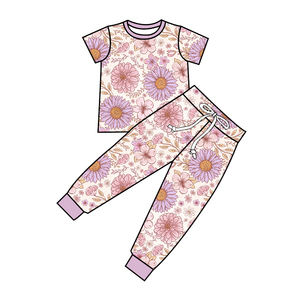 Completo Estivo per Bambine con Collo Tondo e Maniche Corte, Set Due Pezzi in Morbido Tessuto di Bambù, Abbigliamento per Bambini - Product Image 4