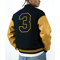 Veste universitaire personnalisée pour homme avec un style bomber classique noir et jaune, vente en gros disponible, fourniture d'usine