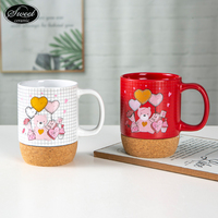 Valentijnsdag cadeau 2025 gepersonaliseerd logo 300ml 400ml paar mokken luxe groothandel handvat kurken bodem koffie keramiek mok