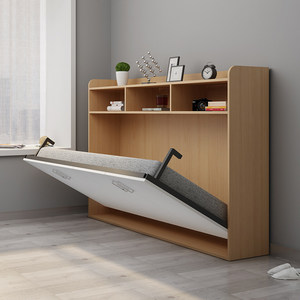 Nouveau <span class=keywords><strong>lit</strong></span> mural Murphy vertical pliable et rotatif en bois, gain de place, avec mécanisme de pliage caché, avec bibliothèque et bureau - Product Image 1