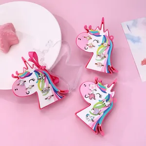 5 pz/scatola Set di anelli per bambini farfalla ciondolo unicorno Set di anelli per cartoni animati per bambini In scatola di unicorno In PVC rosa regalo di gioielli di moda