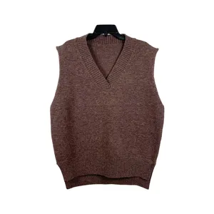 Autumn New Fashion Brown V-neck Vest for Daily Life Comfortable for Women Knitted Ladies Sweater Computer Knitted One Size