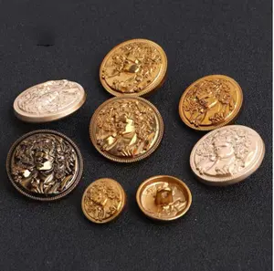 European Vintage DIY Sewing Buttons Lady Avatar Design Golden Buttons for Coats 20mm Round Metal Fashion Clothes Buttons