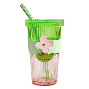 Vente chaude 15 OZ <span class=keywords><strong>pas</strong></span> <span class=keywords><strong>cher</strong></span> clair brillant tasse en <span class=keywords><strong>verre</strong></span> à rayures <span class=keywords><strong>avec</strong></span> <span class=keywords><strong>paille</strong></span> en <span class=keywords><strong>verre</strong></span> et couvercle en <span class=keywords><strong>verre</strong></span> pour l'été - Product Image 3