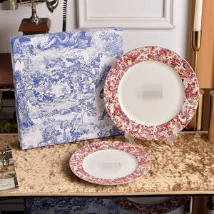 High End Hotel Restaurant Table Arrangement with Red Edged <b>Steak</b> <b>Plate</b> 10 Inch Ceramic Western Food <b>Plate</b> Set - Product Image 2