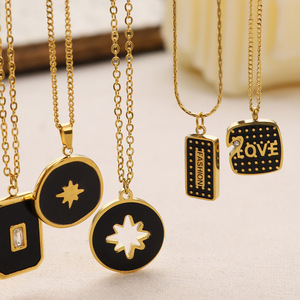 2025 Vintage gota de aceite encanto collar de acero inoxidable negro esmalte Luna estrella amor corazón colgante joyería de moda para mujeres regalos - Product Image 3