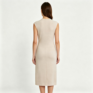 Abito Midi da <span class=keywords><strong>Donna</strong></span> Personalizzato Color Albicocca con Laccetti Frontali, Girocollo, Senza Maniche, Vestibilità Slim, Minimalista, Casual ed Elegante per l'Estate - Product Image 3