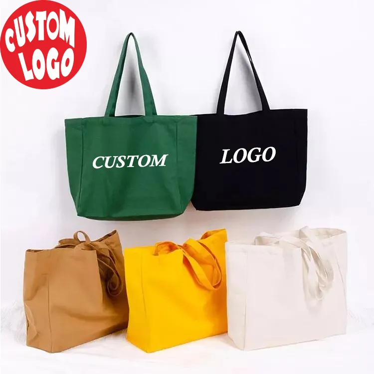 Custom Printed Extra Large Capacity Tote Bag With Logo Heavy-Weight Personalize Organic Shopping bag Oversized Cotton Canvas Bag