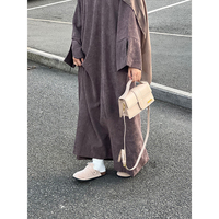 Robe Abaya en velours côtelé marron modeste pour l'hiver, vêtements islamiques sur mesure, robe en velours côtelé musulmane