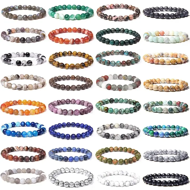 Bracelet en perles de Jade naturel pour femme, améthyste, cristal, Quartz, aigue-marine, émeraude, bijoux, Agate, Bracelet élastique pour homme