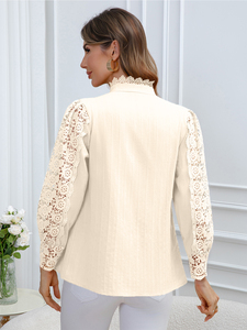 Blusa de Manga Larga de Punto Sólido con Encaje, Nueva Colección Primavera/Verano 2026 para Mujer, en Existencia, Almacén en EE. UU. - Product Image 4