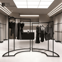 Étagère de présentation de vêtements pour femmes noires en forme de courbe, étagère de magasin de vêtements, présentoir de vêtements pour salon professionnel