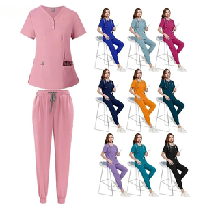Verano mujeres/hombres cuello en V Jogger Hospital uniforme quirúrgico Scrub Set suave antiarrugas elástico Spandex venta al por mayor trajes de trabajo - Product Image 1