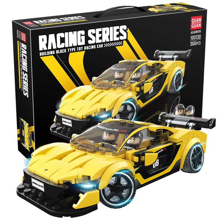 366pcs 6+ building blocks racing car toys set customized diy building block car yellow