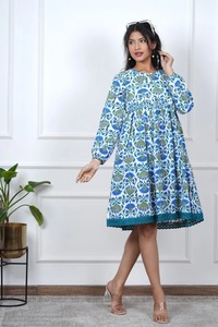 Vestido de algodón puro con patrón Floral cómodo más vendido, estampado a mano, ropa de verano informal lavable ecológica en todo el mundo - Product Image 3