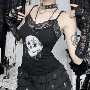 Oem ODM Gothic Skull in ren Trimmed Sling Top cho phụ nữ neo-gothic Grunge phong cách tối thẩm mỹ <span class=keywords><strong>emo</strong></span> thời trang - Product Image 1