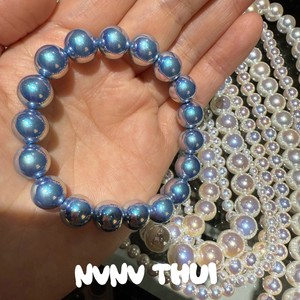 Collar de Perlas de Agua de Mar Japonesas con Tono Azul Barroco, Plata de Tungsteno y Perla Rosa, Pulsera de Estilo Antiguo - Product Image 5