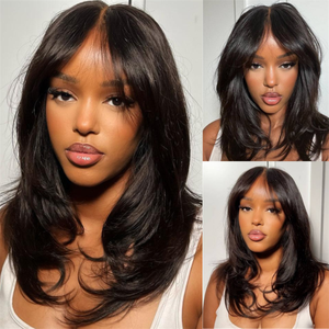 Peluca <span class=keywords><strong>de</strong></span> Cabello Humano Virgen Remy con Encaje Transparente y Flequillo, Pre-Cortada, Ondulada, en Capas, 7x6, sin Pegamento, para Mujeres Negras, Venta al Por Mayor - Product Image 4