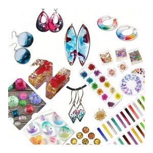 Kit de fabrication de bijoux en résine DIY, résine UV dure transparente, lampe LED, moules en silicone, paillettes, fleurs, pendentifs, boucles d'oreilles, porte-clés, outils - Product Image 4