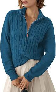 H26420 OEM&ODM Nouvelle collection automne-hiver Pull col semi-montant zippé en maille torsadée - Product Image 4