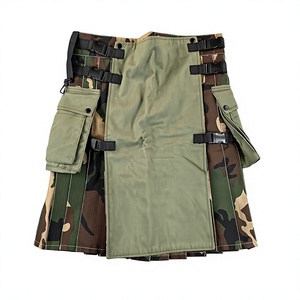 Olive <b>Green</b> Camouflage Kilt With Cargo Pockets Tactical Utility Men's <b>Pleated</b> <b>Skirt</b> Cotton Material Adult Size - Product Image 1