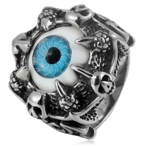 yunnique Punk Rock Blue Eye Demon Skull Claw <b>Titanium</b> Steel <b>Ring</b> Men's Party Jewelry Spike Geometric Design - Product Image 1